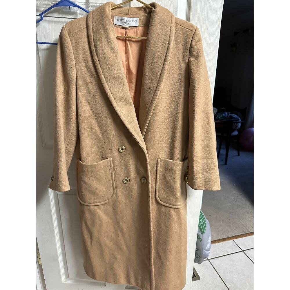 90s Bert Newman Petite Peach Tan Wool Winter Fall Overcoat Med 8 Double Breasted